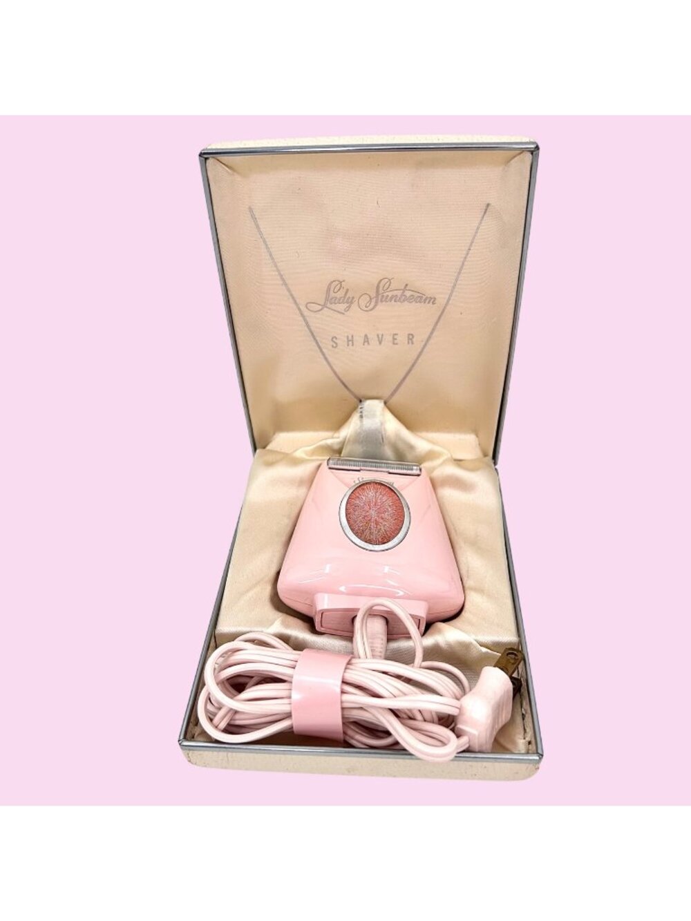 Vintage Lady Sunbeam Electric Shaver w Case Pink Glitter Retro Design Tested Wkg